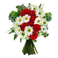 Red Roses to India and White Gerbera Bouquet 12 Flowers on Diwali