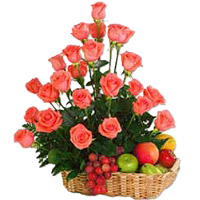 Online Rakhi Gift Delivery of 36 Pink Roses and 2 Kg Fruit Basket in India