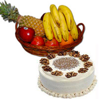 Send Online 1 Kg Fresh Fruits Basket with 500 gm Vanilla Cake to India on Rakhi