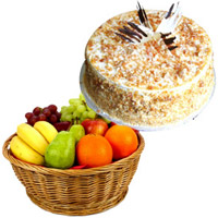 1 Kg Fresh Fruits Basket with 500 gm Butter Scotch Cake to India