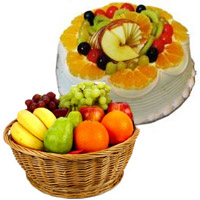 Send 1 Kg Fresh Fruits Basket with 500 gm Fruit Cake to India