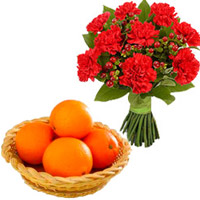 Send Rakhi Gifts Online to India, 12 Red Carnations Bunch to India with 12 pcs Fresh Orange