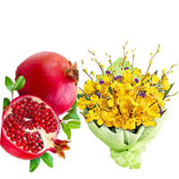 Send Yellow Orchid Bunch 6 Flowers Stem with 1 Kg Fresh Promegranate for your Brother or Sister