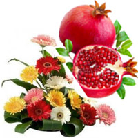 Deliver Rakhi Gifts of Mixed Gerbera Basket 15 Flowers with 1 Kg Fresh Promegranate 