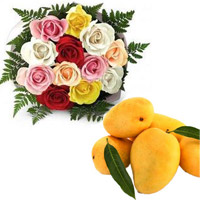 Send Rakhi to India Same Day Delivery. 12 Mix Roses Bouquet with 12 pcs Fresh Mango