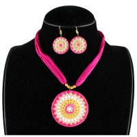 Fushia Pink Thread Work Necklace