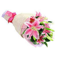 Send Diwali Flowers to India. Pink Lily Bouquet 3 Stems
