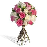Send Flowers to India on Wedding, White Pink Roses Bouquet 24 Flowers in Delhi