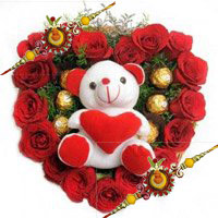 Send 18 Red Roses 5 Ferrero Rocher Teddy Heart. Send Gifts to India