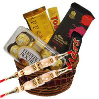 Online Rakhi Gift Delivery to India consist of Ferrero Rocher, Bournville, Mars, Temptation, Toblerone Chocolate Basket