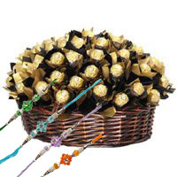 Basket of 48 Pcs Ferrero Rocher and Rakhi Gifts Delivery India