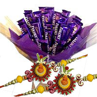 Place Order for Rakhi and Dairy Milk Chocolate Bouquet of 24 Rakhi Chocolates in India