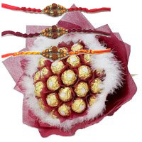 Online Rakhi Gifts to India with 32 Pcs Ferrero Rocher Bouquet